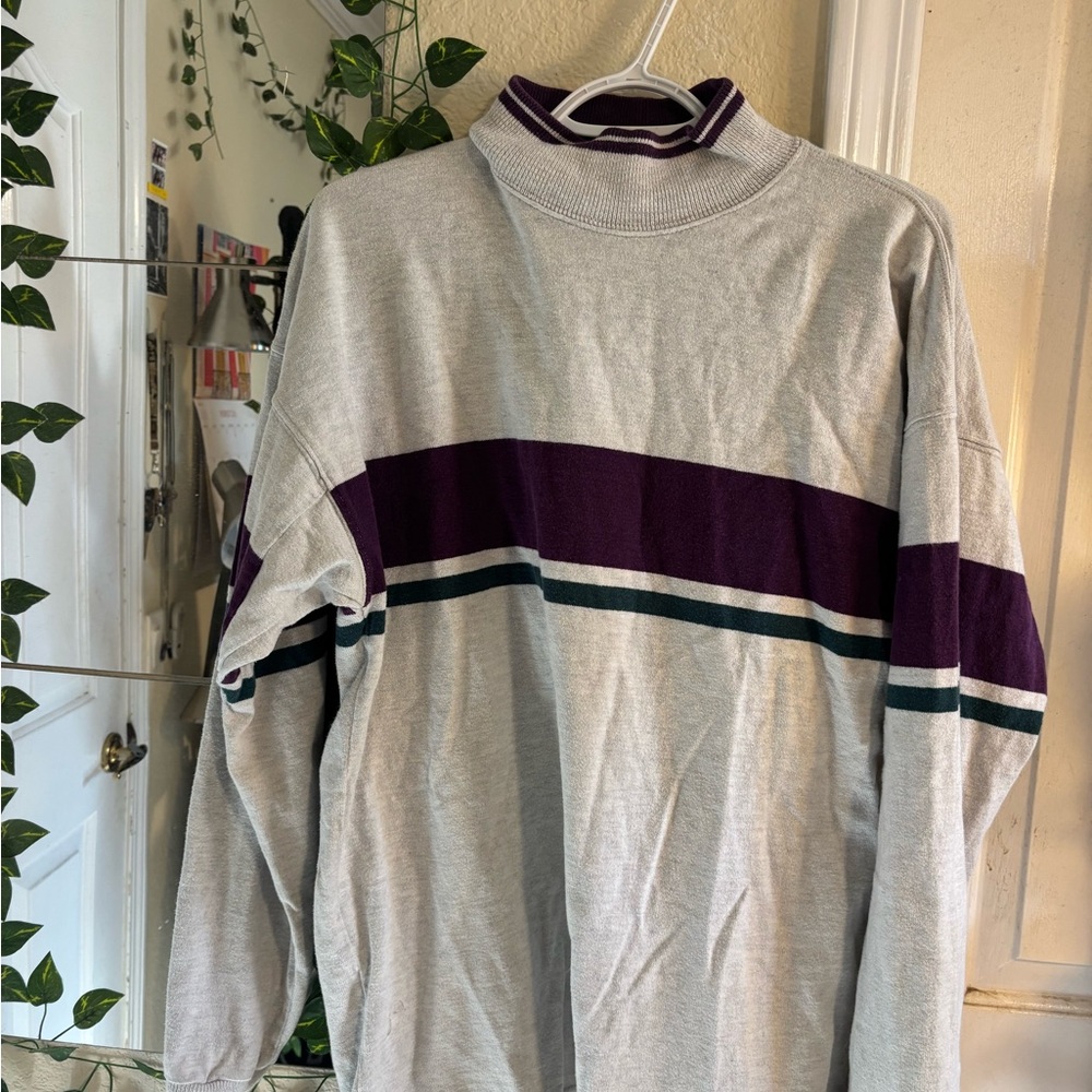 L.L. Bean Gray and Purple Turtleneck Sweater